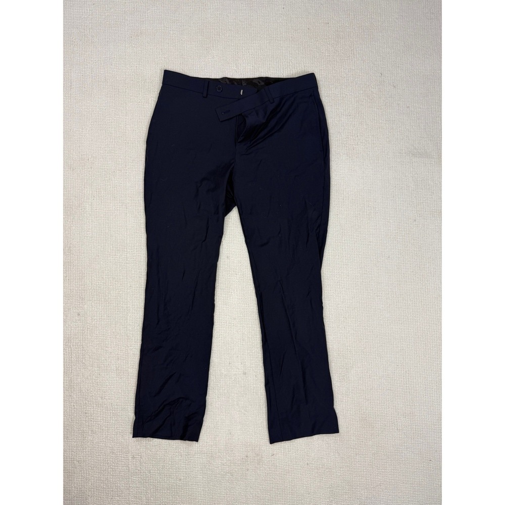 Calvin Klein Mens Navy Blue Wool Blend Stretch Dress Pants 33W‎ x 30L Flat Front